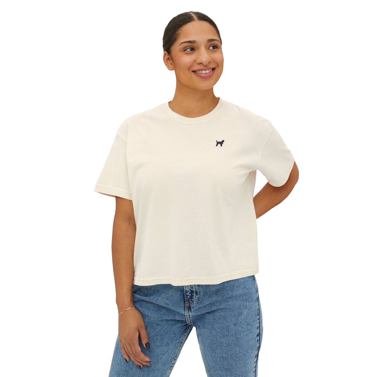 Casual Women's Boxy Tee with Adorable Dog Graphic - Perfect for Pet Lovers
